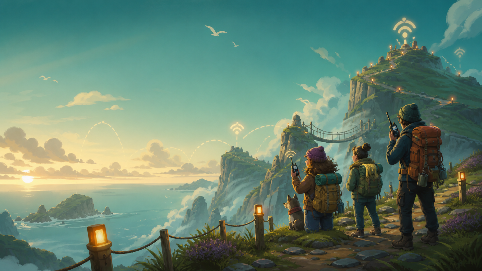 Original non-IP Big Walk co-op route mark with trail beacons and radio-signal shapes